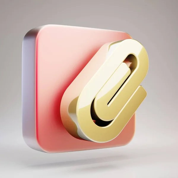 Paperclip Icoon Gouden Paperclip Symbool Rode Mat Gouden Plaat Weergave — Stockfoto