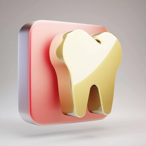 Ícone Dos Dentes Símbolo Dente Dourado Placa Ouro Fosco Vermelho — Fotografia de Stock