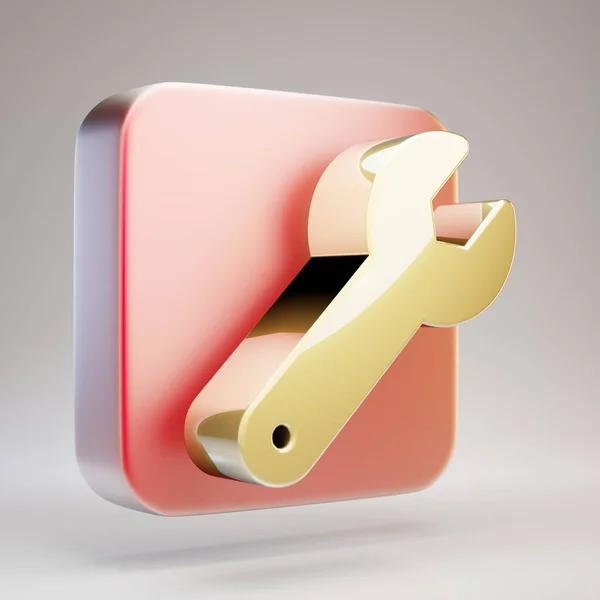 Schraubenschlüssel Symbol Goldener Schraubenschlüssel Auf Rotem Mattem Goldblech Gerendertes Social — Stockfoto