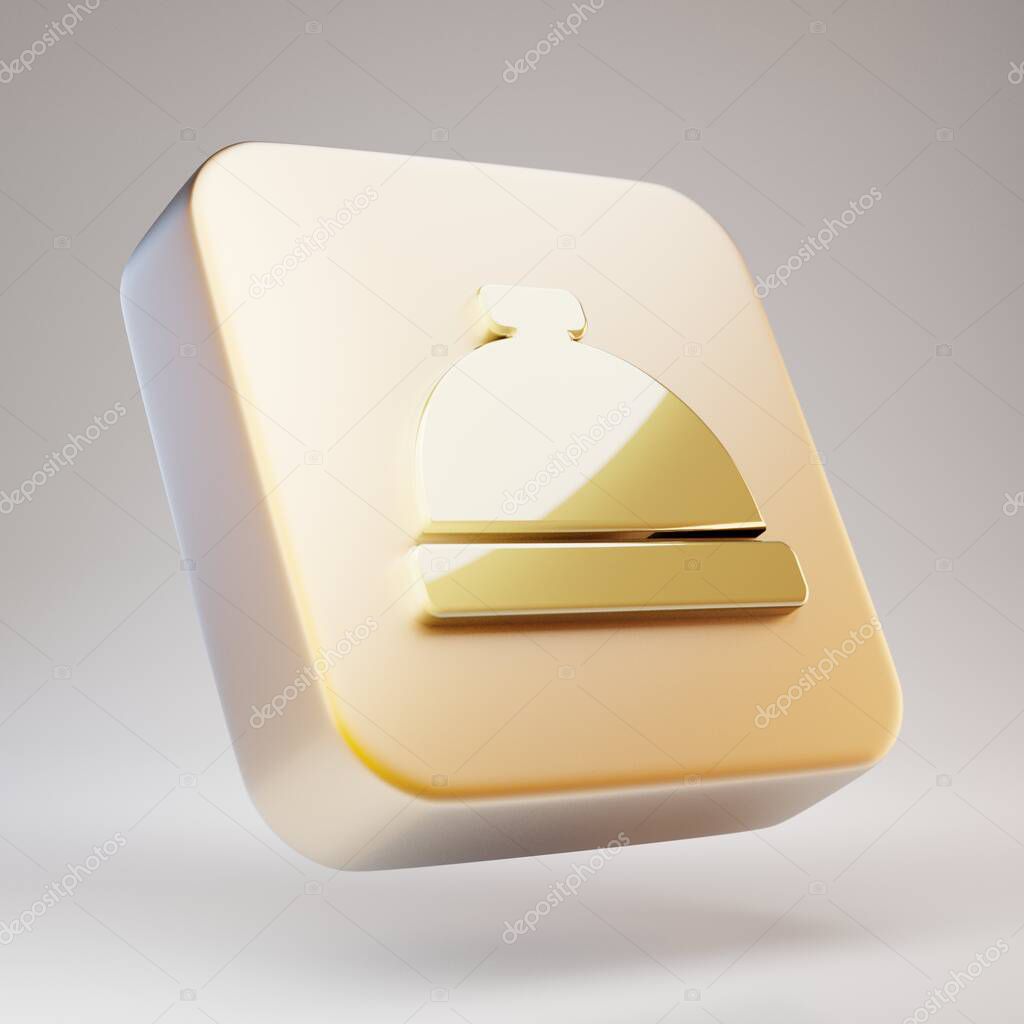 Concierge Bell icon. Golden Concierge Bell symbol on matte gold plate. 3D rendered Social Media Icon.