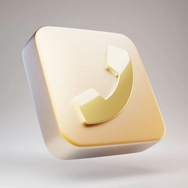 Phone icon. Golden Phone symbol on matte gold plate. 3D rendered Social Media Icon.
