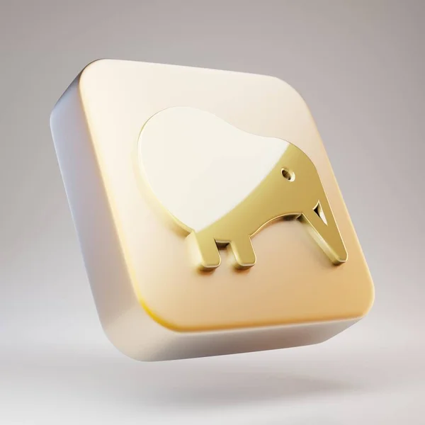 Kiwi Bird icon. Golden Kiwi Bird symbol on matte gold plate. 3D rendered Social Media Icon.