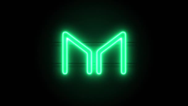 Ikon Neon Maker muncul di tengah-tengah dan menghilang setelah beberapa waktu. Animasi loop dari simbol neon cryptocurrency — Stok Video