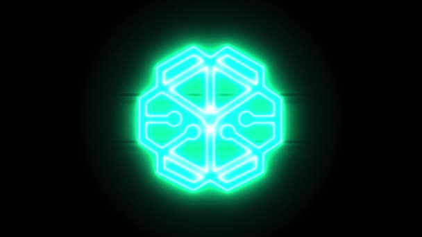 Neon Swissborg图标出现在中间，一段时间后消失了。霓虹灯加密符号的循环动画 — 图库视频影像
