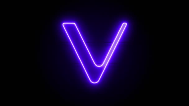 Neon VeChain ikonen visas i mitten och försvinner efter en tid. Loop animation av neon cryptocurrency symbol — Stockvideo