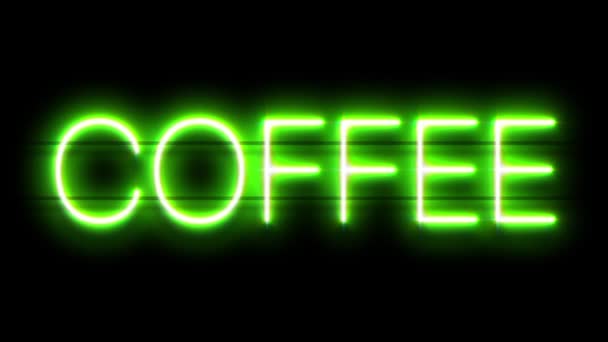 Kaffe neon tecken visas på svart bakgrund. — Stockvideo