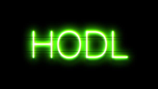 Hodl neon znamení se objeví na černém pozadí. — Stock video