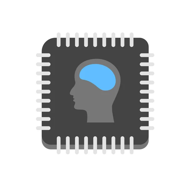 Computer chip with man portrait and brain. — Stock Vector