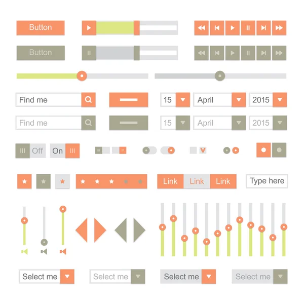 Orange    UI elements vector. Button, selector, ckeckbox, searchfield etc. — Stock Vector