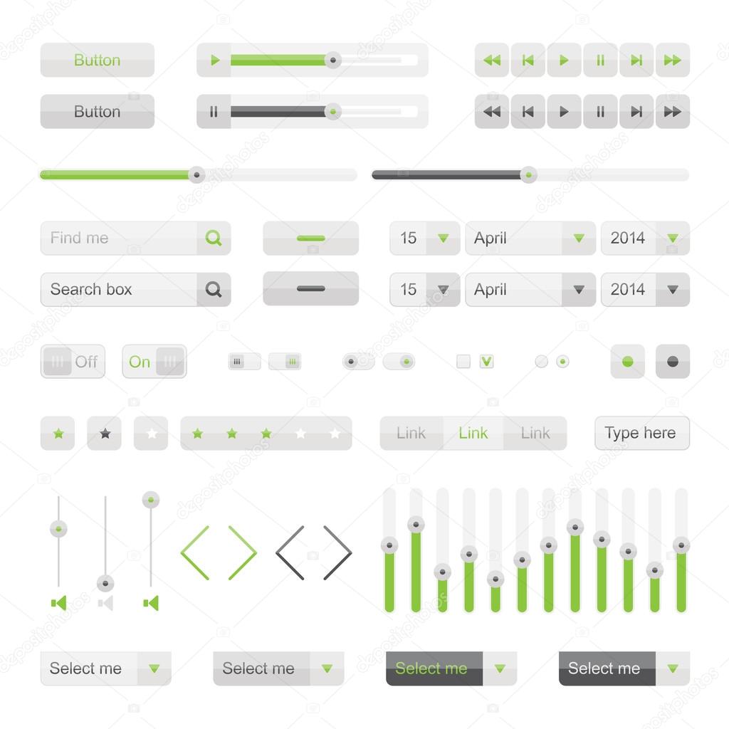 Green  UI elements vector. Button, selector, ckeckbox, searchfield etc.