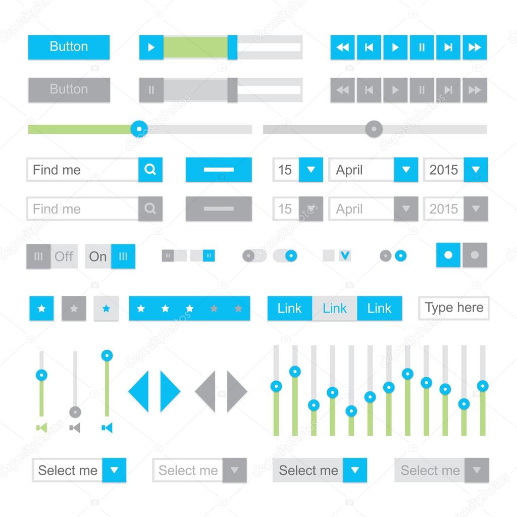 Blue    UI elements vector. Button, selector, ckeckbox, searchfield etc.