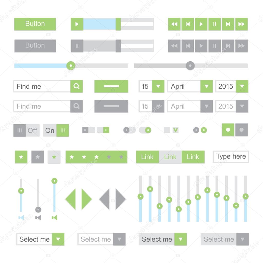 Green  UI elements vector. Button, selector, ckeckbox, searchfield etc.