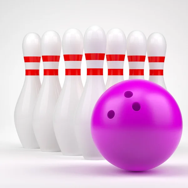 Rosa bowlingklot och stift — Stockfoto