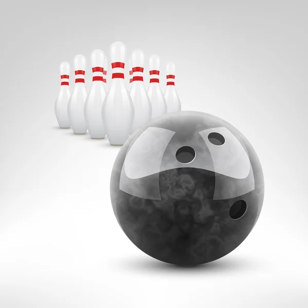 Svart bowlingklot och stift — Stock vektor