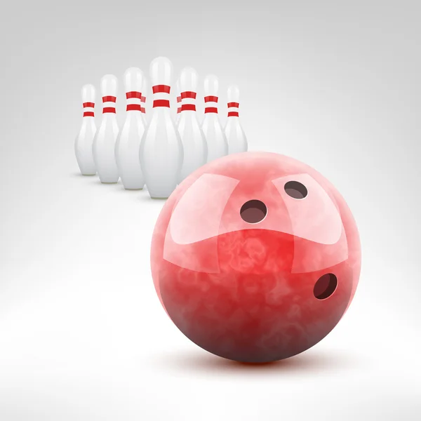 Červený bowlingovou kouli a kolíky — Stockový vektor
