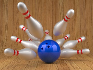Bowling ball and scattered skittles