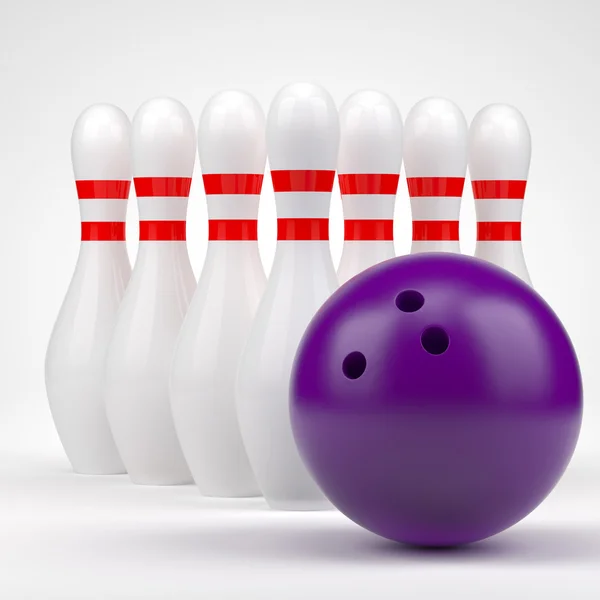 Bowling ball and skittles — Stock Photo, Image