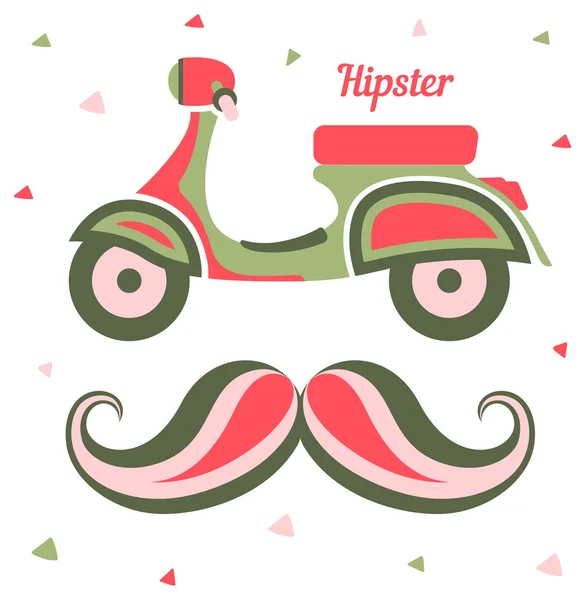 Scooter vintage y bigote hipster — Vector de stock