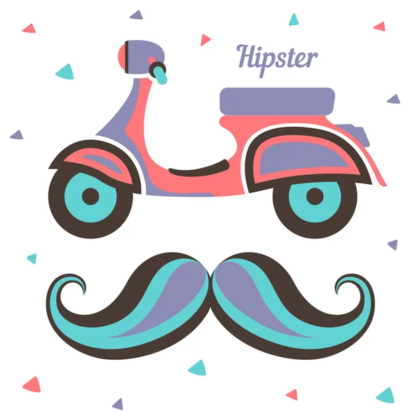 Scooter vintage y bigote hipster — Vector de stock