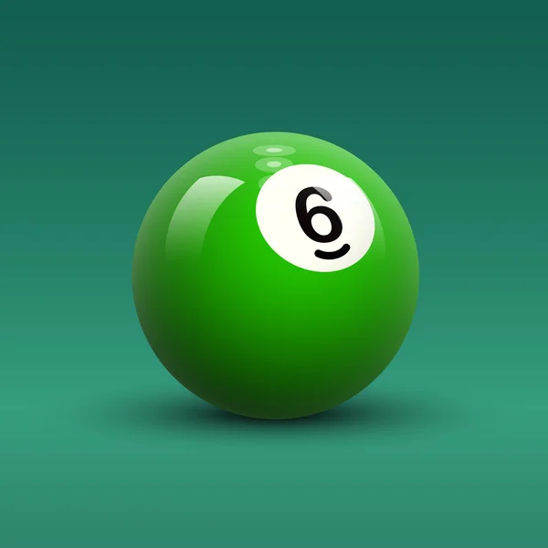 Green billiard ball with number 6 — Stock Vector