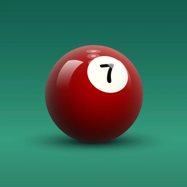 Bola de billar roja con número 7 — Vector de stock
