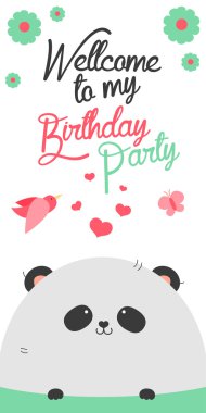 Mutlu doğum günü davetiyesi ile sevimli panda