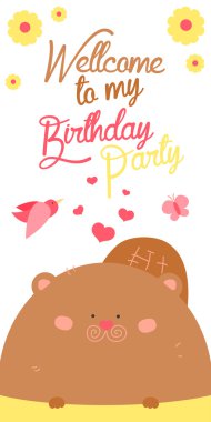 Mutlu doğum günü davetiyesi ile şirin kunduz