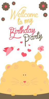 Mutlu doğum günü davetiyesi ile sevimli aslan