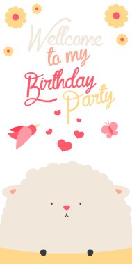 Sevimli koyun ile mutlu doğum günü Davetiyesi