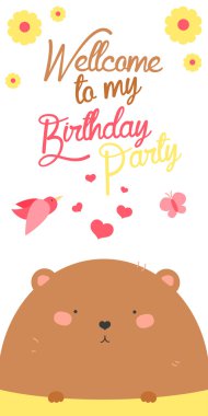 Sevimli ayı ile mutlu doğum günü Davetiyesi