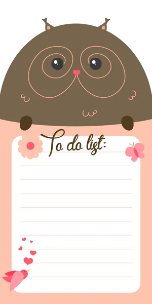 To do list with cute owl — Stock Vector