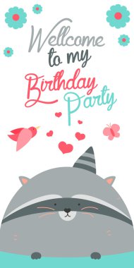 Mutlu doğum günü davetiyesi şirin Rakunla ilgili