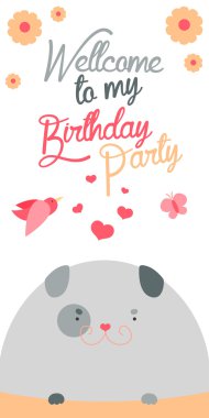 Mutlu doğum günü davetiyesi ile şirin köpek