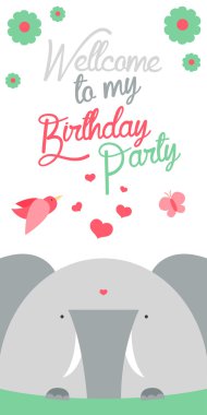 Mutlu doğum günü davetiyesi ile sevimli fil