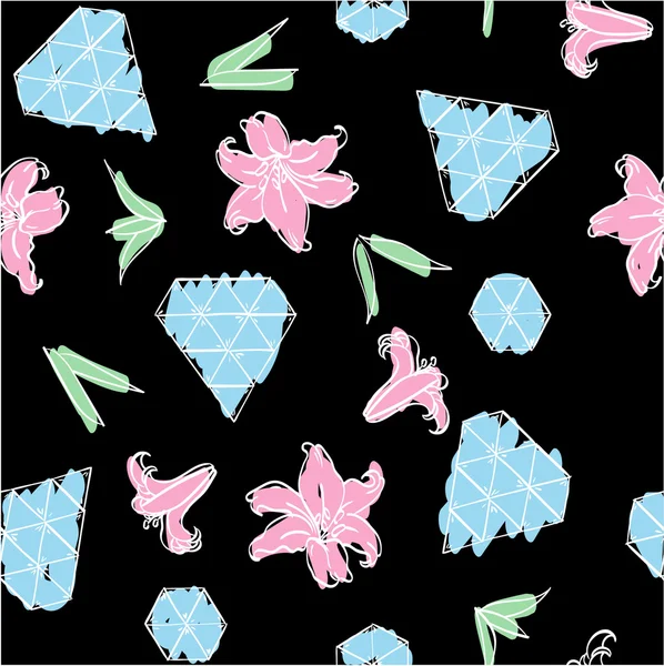 Lilly flores y diamantes — Vector de stock