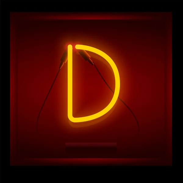 Reális neon D betű — Stock Vector