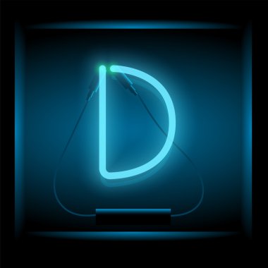 Gerçekçi neon harf D vektör çizim. Parlak yazı tipi.