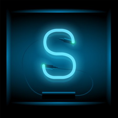 Gerçekçi neon Harf S vektör çizim. Parlak yazı tipi.
