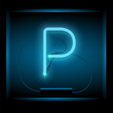 Gerçekçi neon harf P vektör çizim. Parlak yazı tipi.