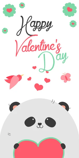 Happy Valentines Day invitation with cute Panda — Stock Vector