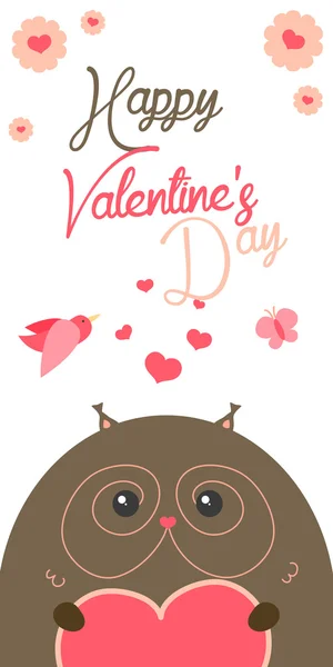 Happy Valentines Day invitation with Owl — 스톡 벡터