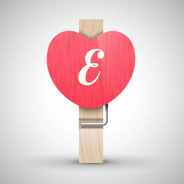 Clothes heart pin with letter E — Stockvector