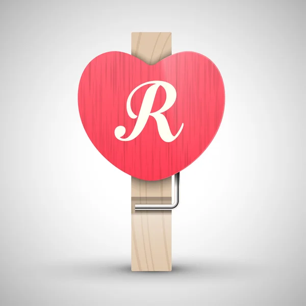 Kleding hart pin met letter r — Stockvector