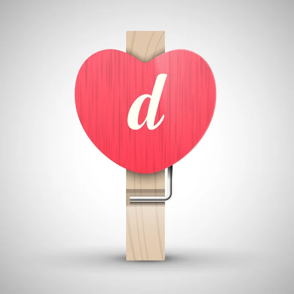 Clothes heart pin with letter d — Wektor stockowy