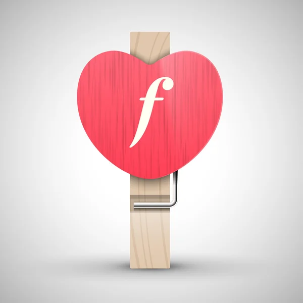 Clothes heart pin with letter f — Διανυσματικό Αρχείο