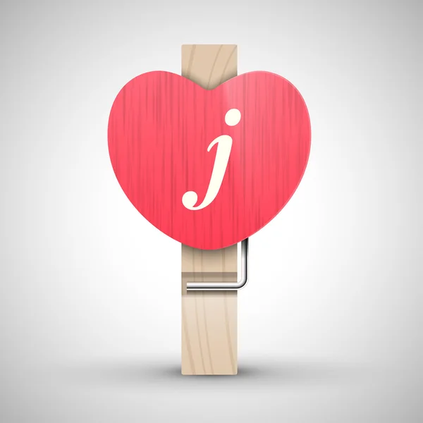 Clothes heart pin with letter j — 스톡 벡터