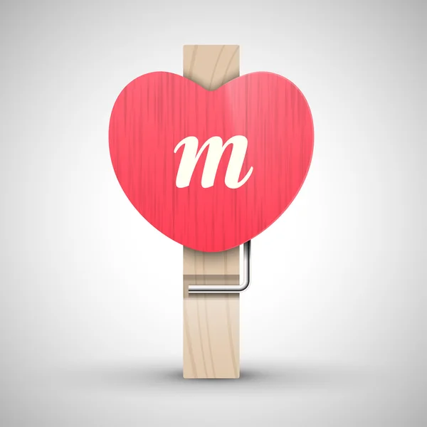Clothes heart pin with letter m — Wektor stockowy