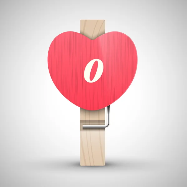 Kleding hart pin met letter o — Stockvector