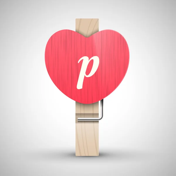 Clothes heart pin with letter p — Stockvector