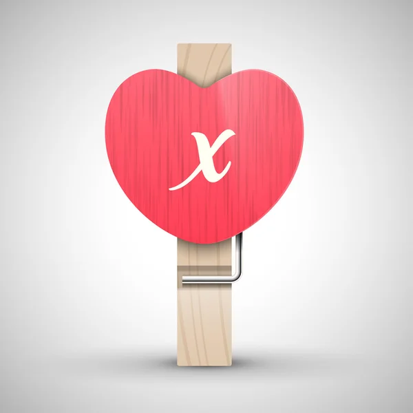 Clothes heart pin with letter x — Stockvector